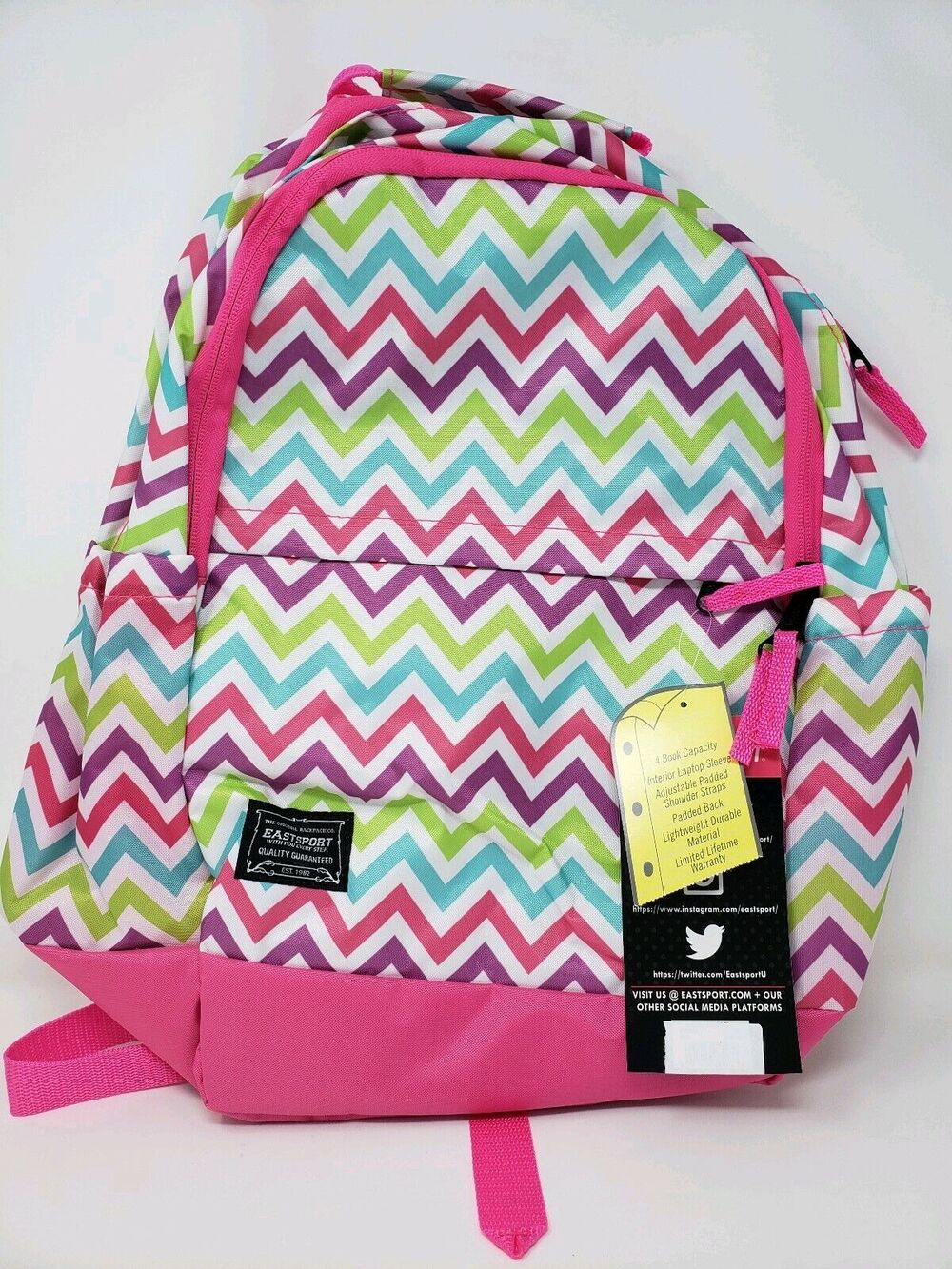 Eastsport Backpack Emma Computer Laptop Pocket Pink Multi Color Brand New Tags
